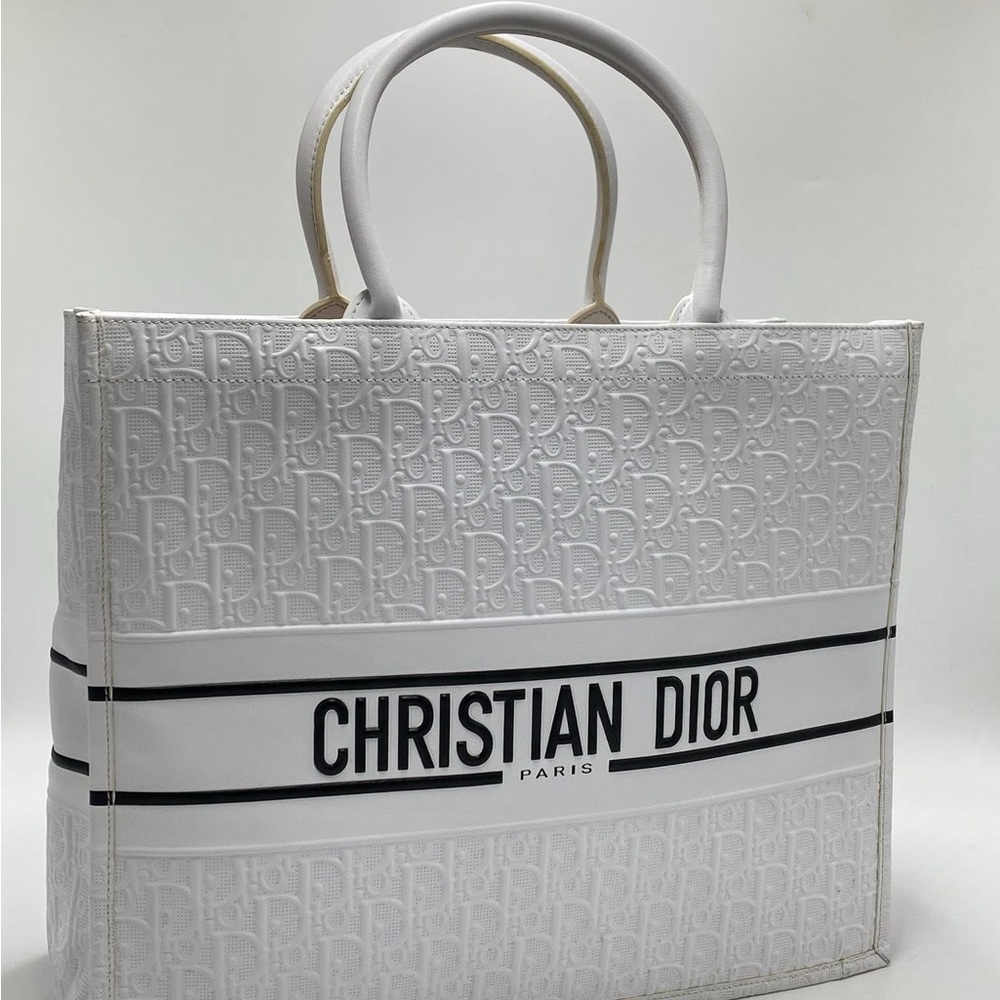 Dior White Leather Tote with Embossed Monogram